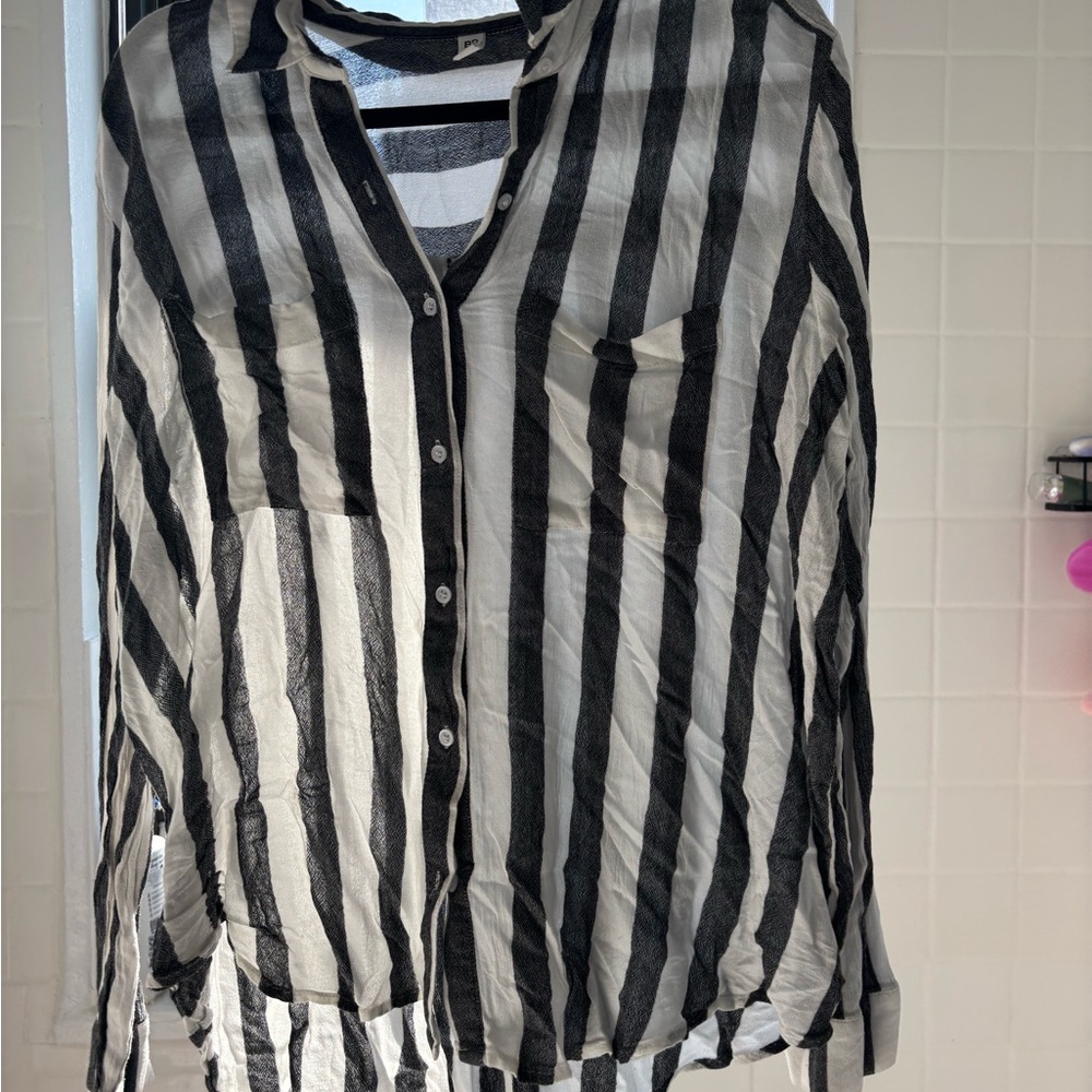 🖤🤍 BP. Black & White Striped Button-Down Shirt – Size XL